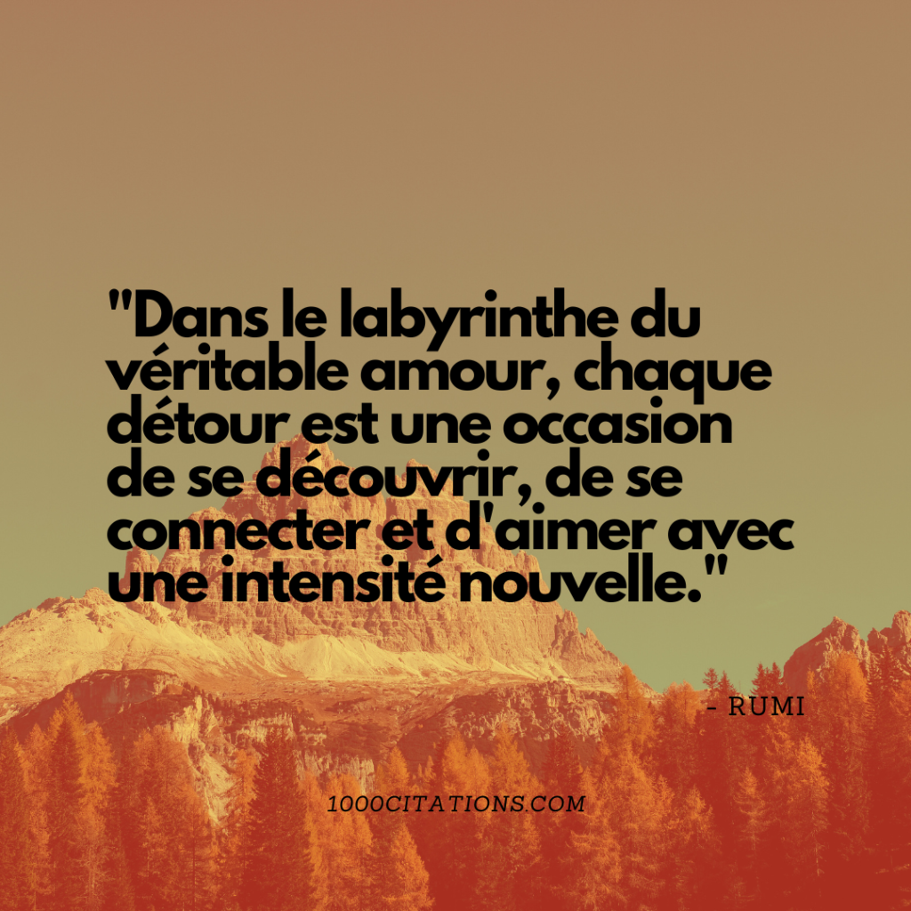 153 Citations de l'amour vrai : Voyage au Travers des Citations qui Électrisent l'Âme 4 Dans le labyrinthe du véritable amour, chaque détour est une occasion de se découvrir, de se connecter et d'aimer avec une intensité nouvelle.